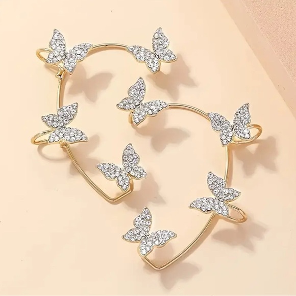CZ Diamond Butterfly Gold Plated Ear Cuff Earrings‎ Climbers LAST PAIR - Picture 9 of 12